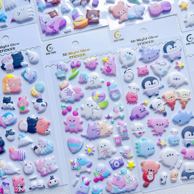 3D Puffy Aufkleber mit Cartoon Tier Motiven Bär und Geist in Multicolour für Scrapbooking und DIY Journaling - Bild 1