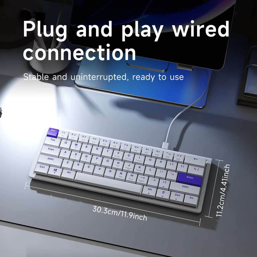 AJAZZ NKL61 mechanische Tastatur mit Low Profile Switches, kabelgebunden, Weiß-Lila - Bild 6