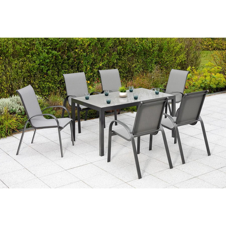 Merxx Gartenmöbelset Amalfi 7-teilig mit 6 Stapelsesseln und Tisch in Graphit-Grau, Tisch B: 150 cm, T: 90 cm - Bild 3