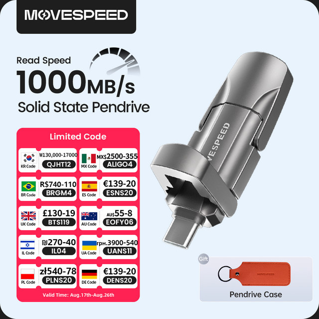 MOVESPEED USB 3.2 Gen 2 Type C Solid State Flash Drive mit bis zu 1000 MB/s in Silber und Grau - Bild 1