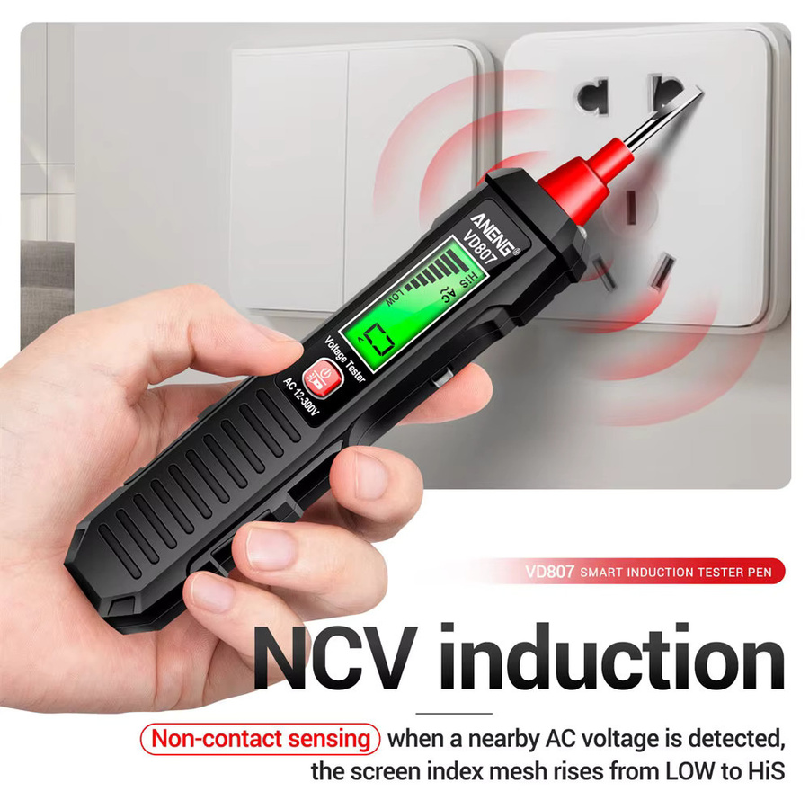 ANENG Berührungsloser Spannungsdetektorstift mit Digitalanzeige, hochpräziser Spannungsprüferstift für AC 12–300 V, Schwarz - Bild 5
