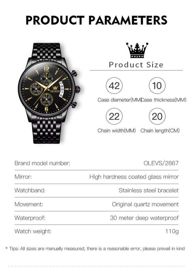 OLEVS Chronograph, Edelstahl, Quarz, Schwarz, Herren - Bild 6