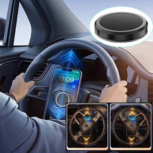 Magnetischer MCGILLON Autotelefonhalter in Schwarz, runder Lenkrad-Telefonständer mit drehbarer Halterung für GPS, kompatibel mit Xiaomi, iPhone und Samsung - Bild 1