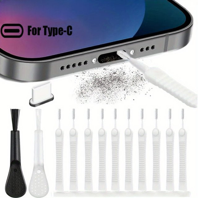 13-teiliges Reinigungswerkzeug-Set für Mobiltelefone und Lautsprecher in Weiß zur Staubentfernung für USB-C Anschlüsse wie Xiaomi und Samsung - Bild 1