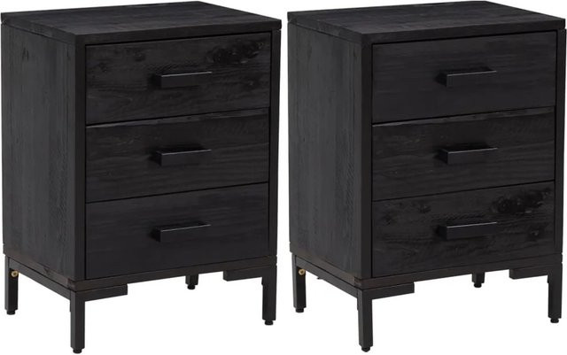 vidaXL Nachttische 2er Set Schwarz aus Massivholz Kiefer mit Schubladen B/T/H: 40 x 30 x 55 cm - Bild 1