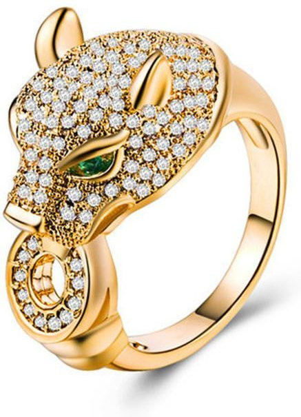 Caoshi Ring, Leopard Kopf Design, Messing, Zirkonia, Beige, Damen - Bild 1