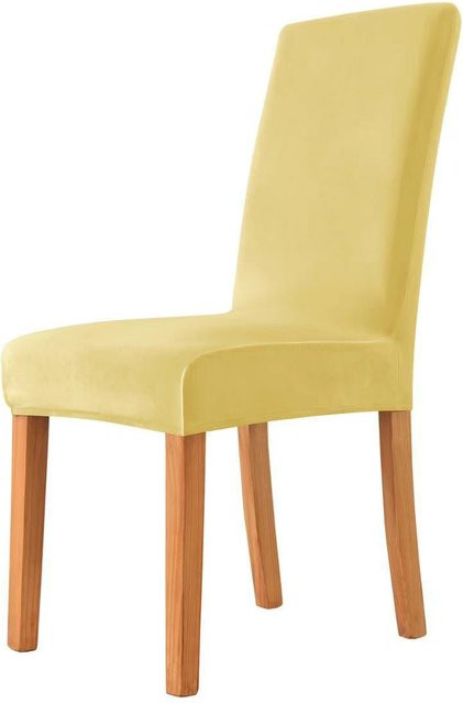 Yiran Furniture Esszimmerstuhl aus elastischem Samtstoff in Gelb - Bild 1