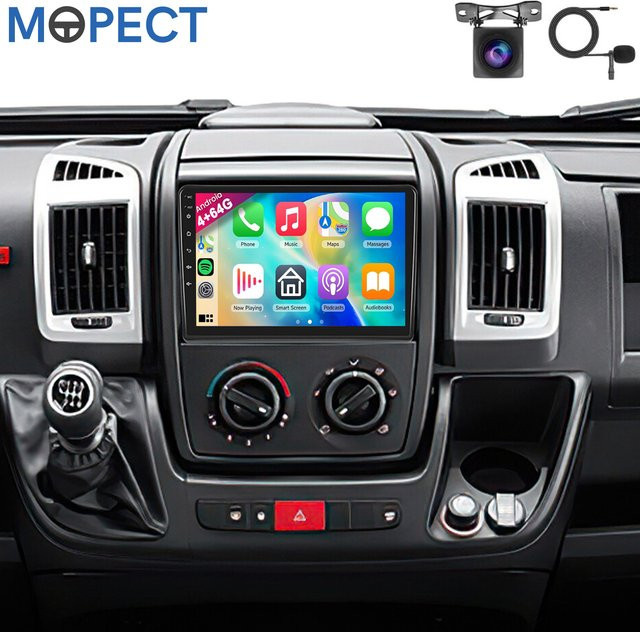 MOPECT Android 15 Autoradio mit 9 Zoll Display, 4+64GB Speicher, CarPlay und FM, Schwarz, passend für Fiat Ducato, Peugeot Boxer und Citroen Jumper - Bild 1