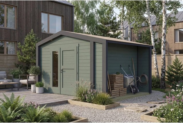 Weka Holz-Gartenhaus Killarney mit Satteldach in Grau-Grün lasiert, B: 361 cm, T: 313 cm, H: 246 cm - Bild 1