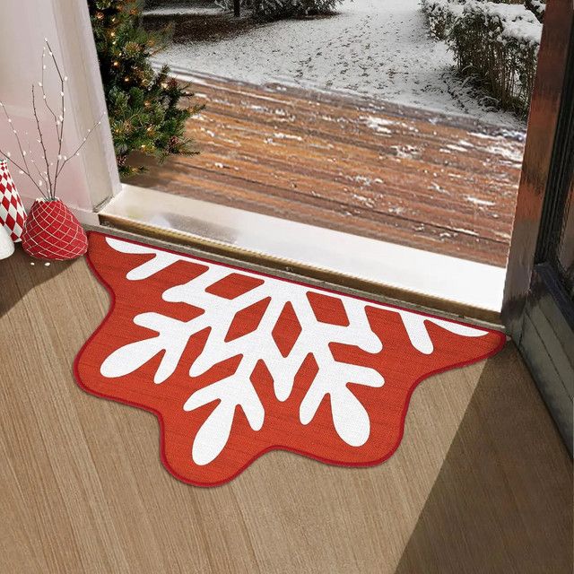 VIKAMA Fußmatte mit Schneeflocken-Design in Rot und Weiß, rutschfester Druckteppich für Eingangsbereich, Flur oder Badezimmer - Bild 1