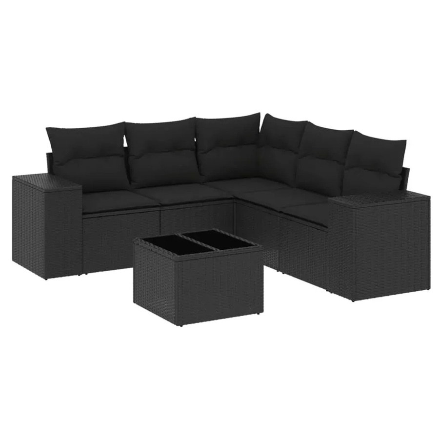 vidaXL 6-tlg Garten-Sofagarnitur in L-Form aus schwarzem Poly-Rattan mit Kissen und pulverbeschichtetem Stahlgestell - Bild 2