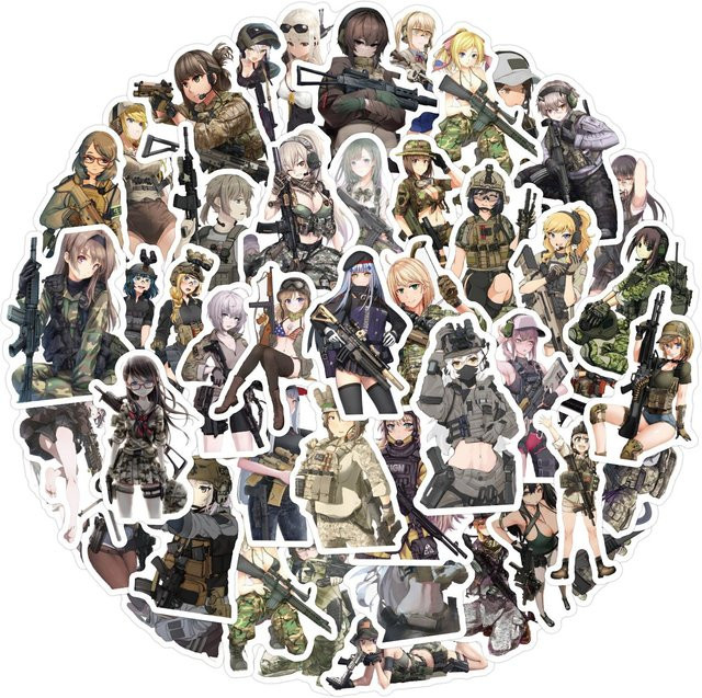 60 Cartoon Militär Anime Mädchen Doodle Aufkleber Wasserdicht - Bild 1