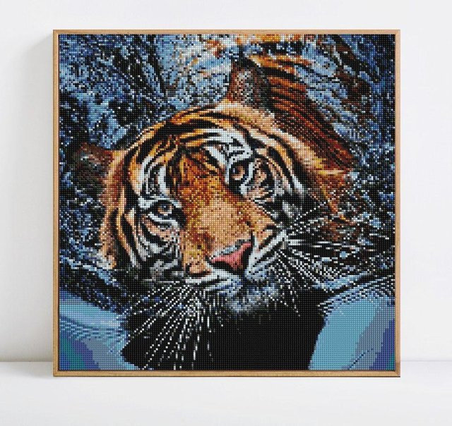 Diamant-Malerei FIYO Tiger Mosaik mit runden Steinen B/H: 30 x 30 cm - Bild 1