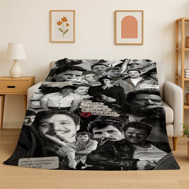 MINISO Flanelldecke Pedro Pascal Star in Schwarz, weiche Fleece-Überwurfdecke aus Polyester - Bild 1