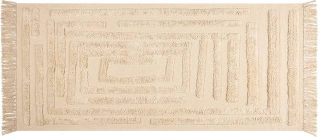 LIVARNO Läufer geometrisch in Beige mit Fransen, B/T: 80 x 180 cm - Bild 1