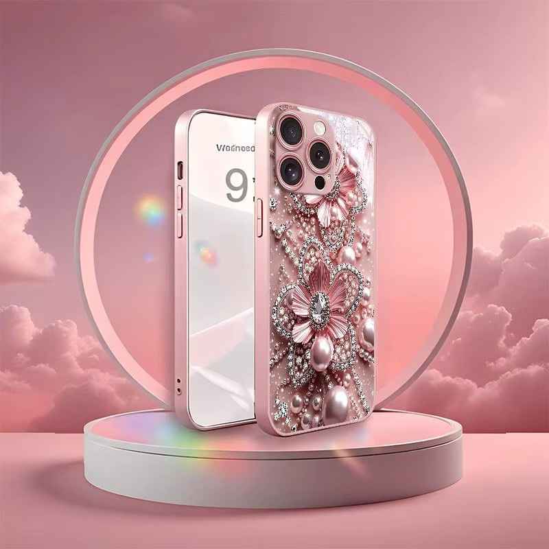 Handyhülle aus gehärtetem Glas mit Rosa Perle Diamant Blumenmuster für Samsung Galaxy A36 A26 A56 A16 A55 A15 A34 A25 A54 A40e A73 4G 5G - Bild 2