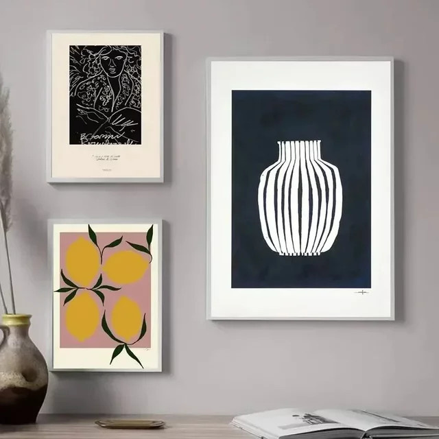 Potdemiel Wandbild mit abstrakter Zitronenvase und geometrischen Motiven in Multicolour, Papierposter im minimalistischen nordischen Stil, Breite: 25,0 cm, Höhe: 20,0 cm - Bild 1