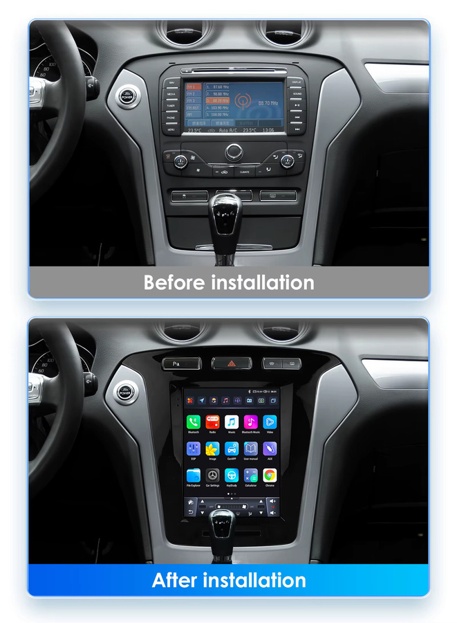 Hizpo Android Autoradio im Tesla Style mit vertikalem Bildschirm für Ford Mondeo Mk4 und Galaxy 2007–2013, Farbe Schwarz, mit Carplay, GPS und 4G Unterstützung - Bild 2