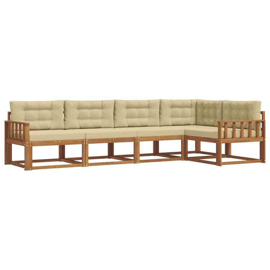 vidaXL Outdoor-Sofagarnitur aus massivem Akazienholz in L-Form, 5-teilig mit Kissen in Beige und Natur - Bild 2