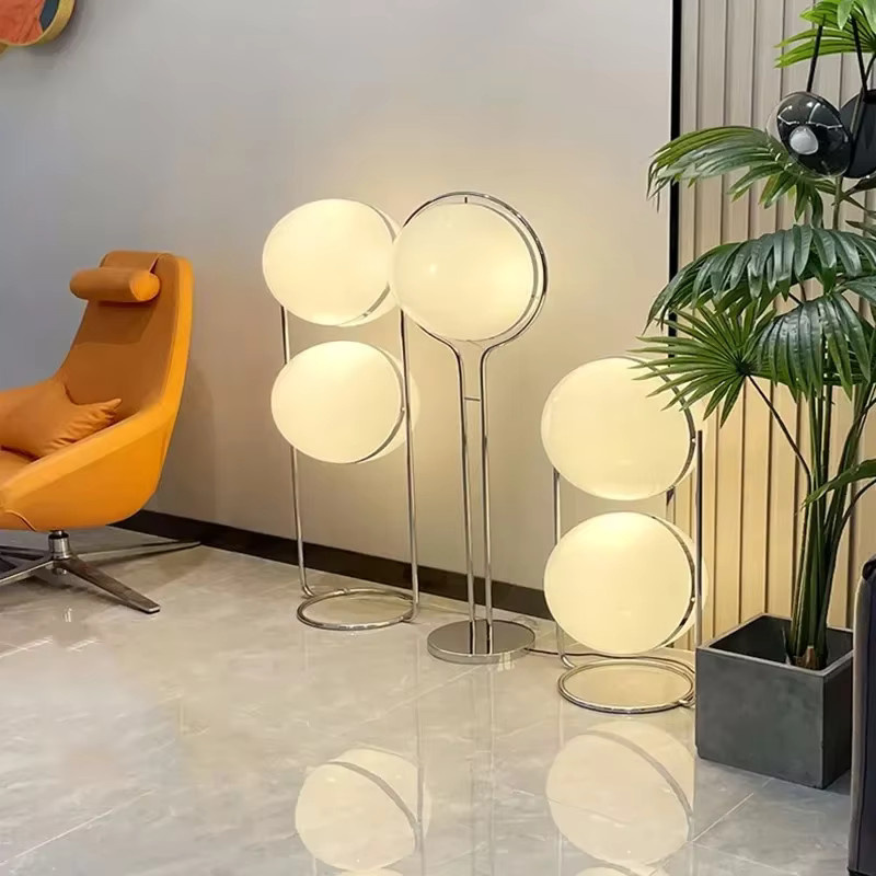 JIANKEXING Galvani Nordic Designer Stehlampe mit Acryl-Kugel in Chrom und Weiß für Wohnzimmer und Leselicht mit LED Warmweiß - Bild 2