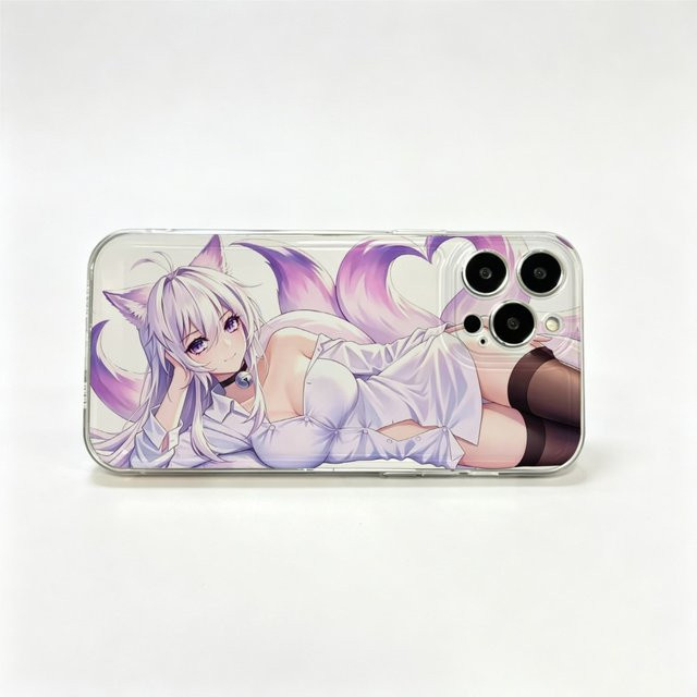 Stoßfeste iPhone Schutzhülle mit Anime Fuchs-Dämonen Katzenmädchen Design in Transparent, passend für iPhone X XR SE 7/8 Plus 11 bis 17 Pro Max - Bild 1