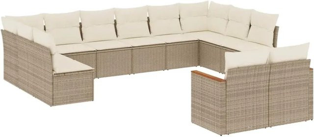 vidaXL 12-teilige Garten-Sofagarnitur aus PE-Rattan in Beige mit Sitzkissen und Stauraum - Bild 1