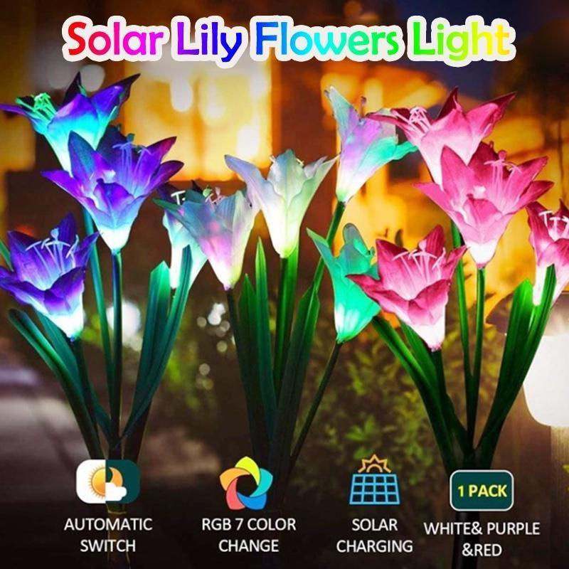 Solar Lily Bodenleuchte von yuyongzhi in Violett, wasserdichte Solar-Gartenleuchten in Blumenform - Bild 11
