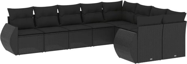 vidaXL 9-tlg. Garten-Sofagarnitur in L-Form aus schwarzem Poly-Rattan mit Kissen und Stauraum - Bild 1