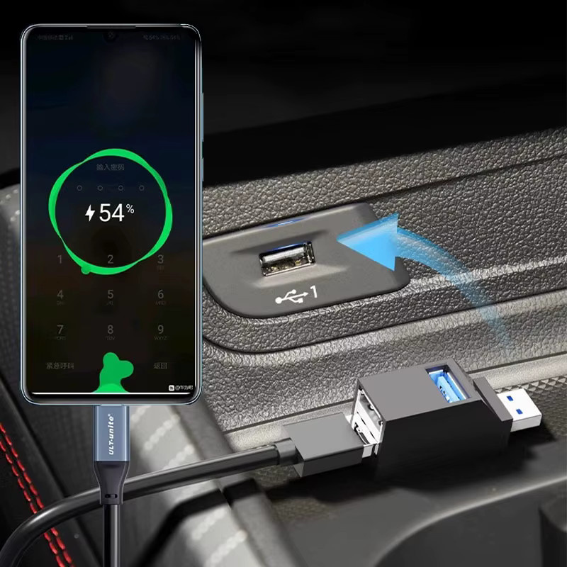 JCD USB 3.0 Hub-Adapter mit 3 Anschlüssen in Schwarz für PC und Laptop - Bild 3