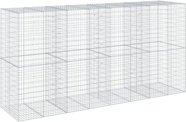 vidaXL Gabione mit Deckel aus verzinktem Eisen in Silber, B/T/H: 400 x 100 x 200 cm - Bild 1