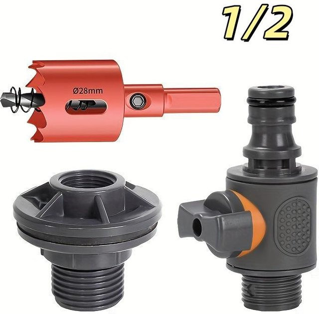 Sixx PVC-Wassertank-Anschluss Set mit Schnellkupplung und Durchgangsventil, Farbe: Grau, 1/2 Zoll und 3/4 Zoll - Bild 1