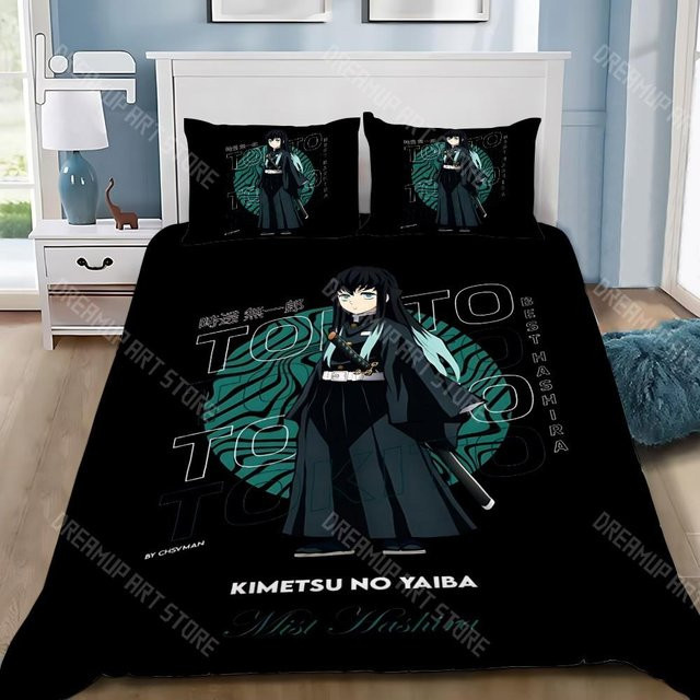 Bettwäscheset Demon Slayer Muichiro Tokito mit Bettbezug und Kissenbezug, Farbe Schwarz, B/H: 245 x 210 cm - Bild 1