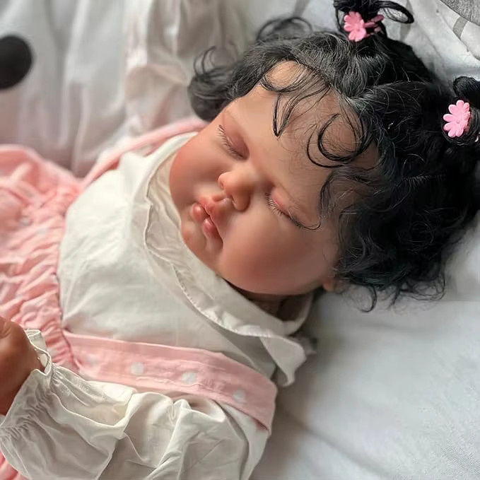 NPK Kleinkindpuppe, 19-Zoll, mit dunkler Haut, schlafendes Baby, Plüsch / Textil - Bild 3