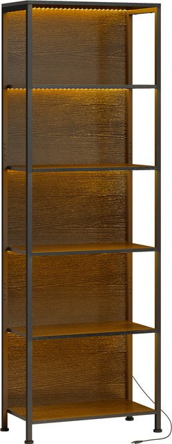 HOMCOM Bücherregal mit 5 Ebenen und LED-Beleuchtung, Standregal im industriellen Stil mit Stahlrahmen, Schwarz, B/T/H: 60 x 30 x 179 cm - Bild 1