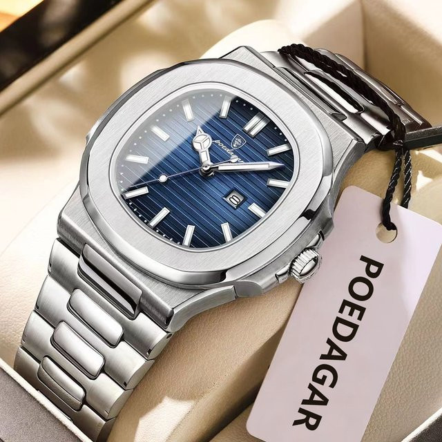 POEDAGAR Armbanduhr Quarz, Edelstahl, Blau, Herren - Bild 1