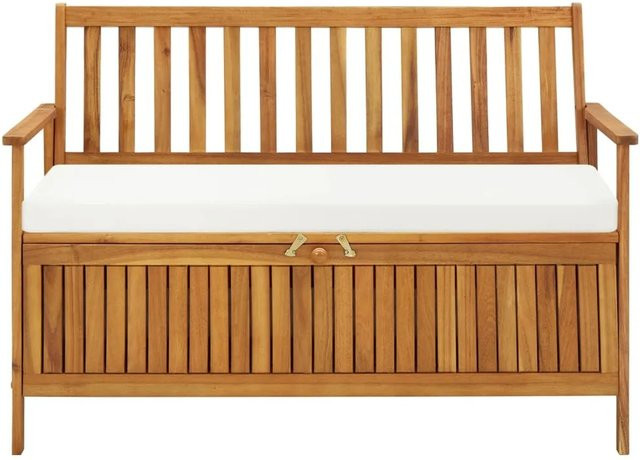 vidaXL Garten Aufbewahrungsbank aus Akazienholz in Braun mit Armlehnen und Stauraum für Kissen, B/T/H: 120 x 63 x 84 cm - Bild 1