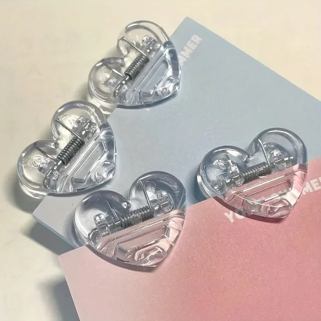 4 Stück herzförmige Memo-Clips aus Kunststoff in Pink und Transparent für Büro, Schule und Zuhause - Bild 1