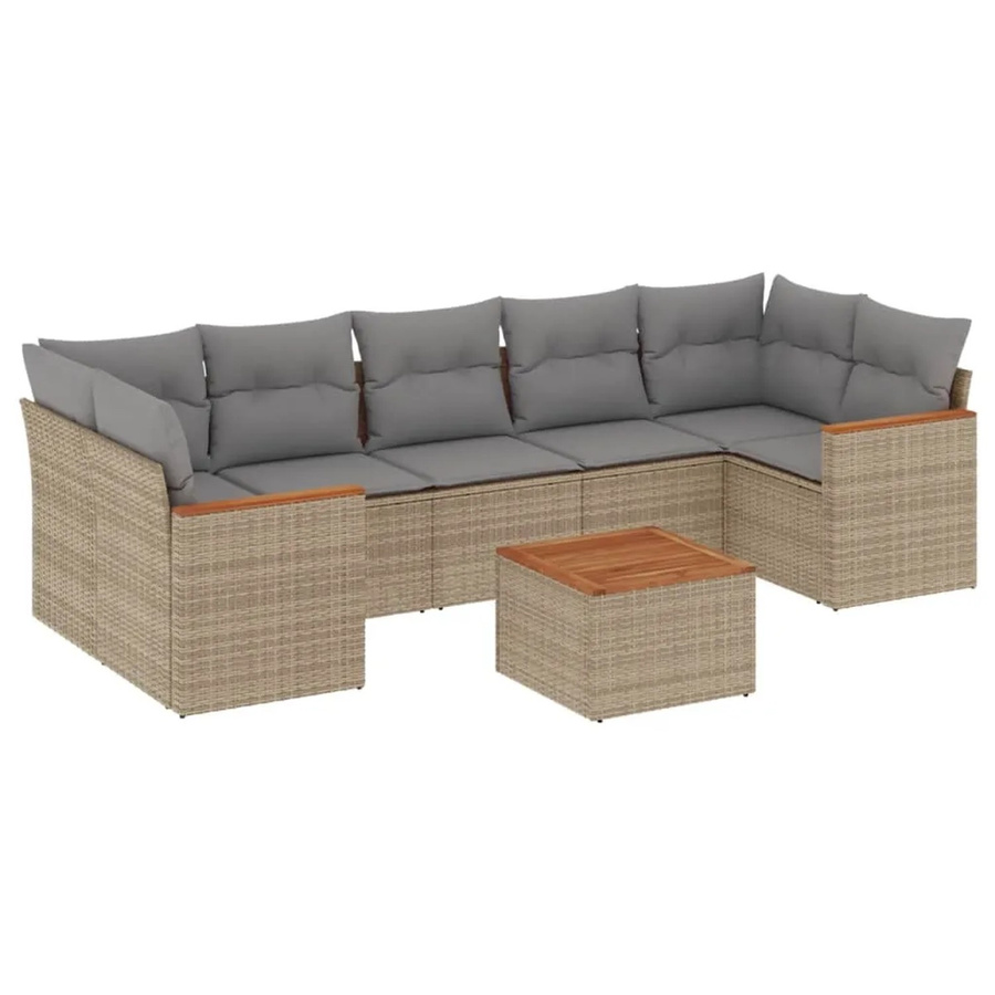 vidaXL 8-tlg Garten-Sofagarnitur in L-Form aus Poly-Rattan mit Kissen in Beige - Bild 2