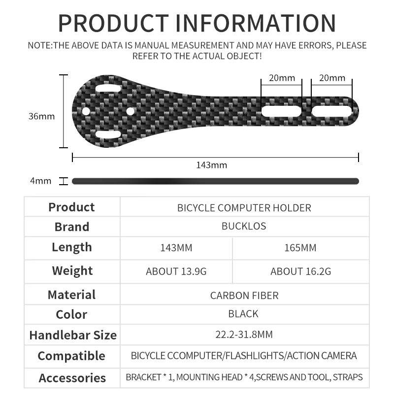 BUCKLOS Carbon Faser Fahrrad Computer Halter für Garmin in Schwarz, B/T/H: 143 x 165 mm - Bild 3
