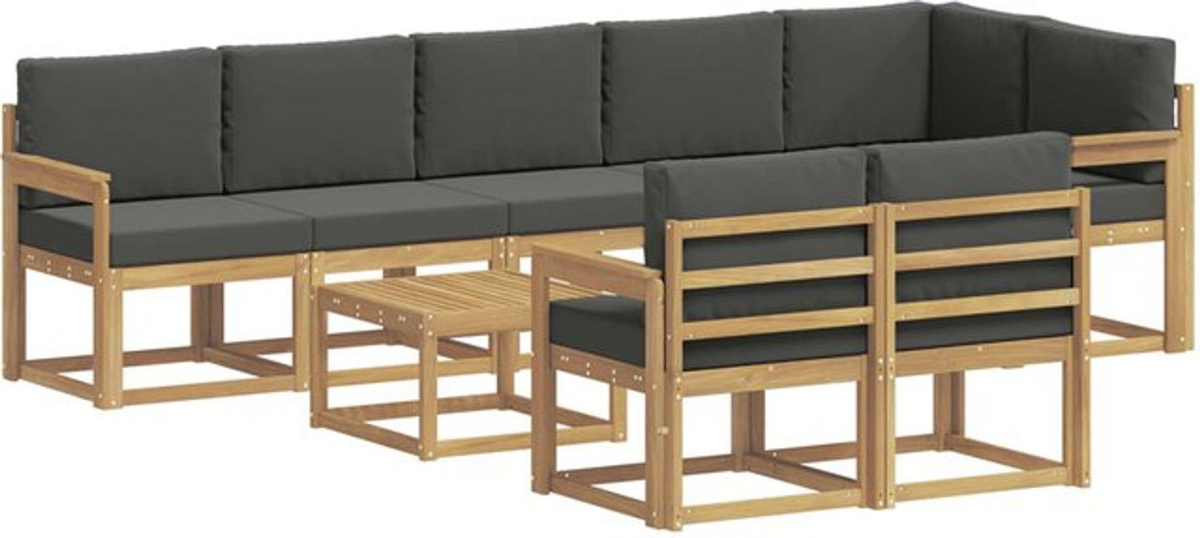 vidaXL Outdoor-Sofagarnitur aus Akazie und Polyester in Weiß und Anthrazit, 9-teiliges Loungemöbel-Set im modernen und minimalistischen Design - Bild 1