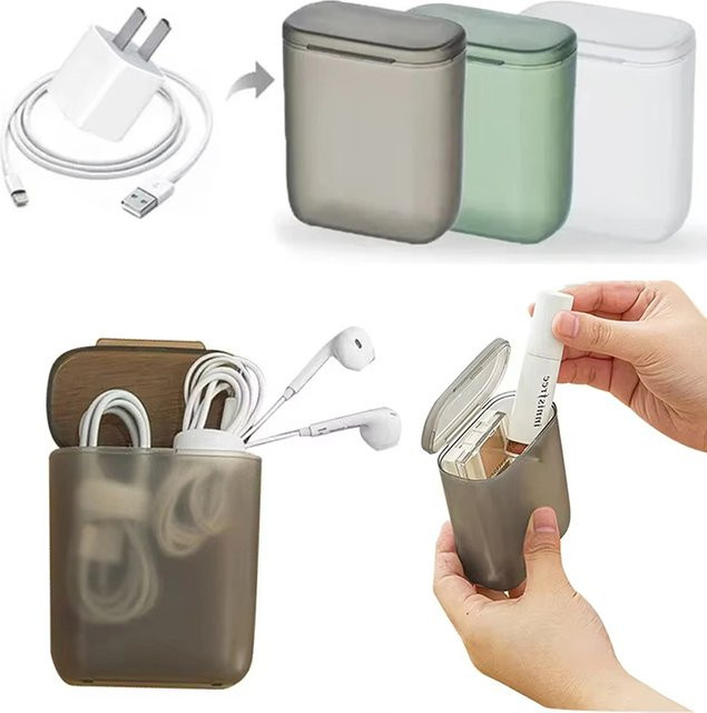 Tragbare Desktop-Datenkabel-Aufbewahrungsbox aus Kunststoff, staubdicht und transparent, ideal für Handy-Ladegeräte auf Reisen und zu Hause, Farbe: Weiß/Transparent - Bild 1