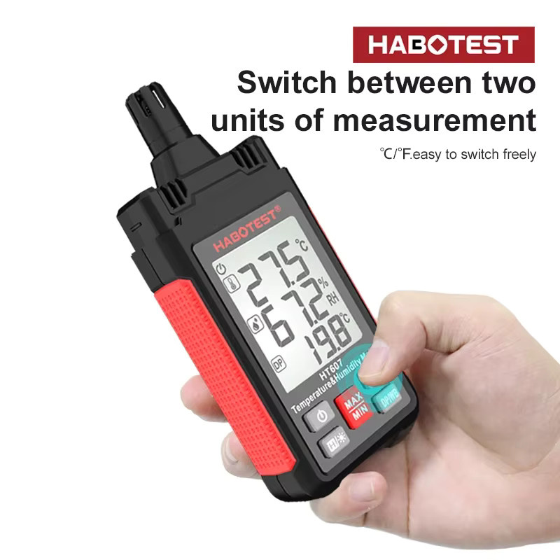 HABOTEST HT607 Digitales Psychrometer Thermometer Hygrometer mit Hintergrundbeleuchtung in Schwarz zur Messung von Temperatur, Luftfeuchtigkeit und Taupunkt - Bild 4