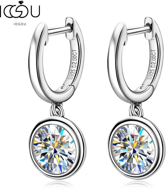 IOGOU Hoop Drop Ohrringe, 925 Silber, Moissanit, Damen - Bild 1