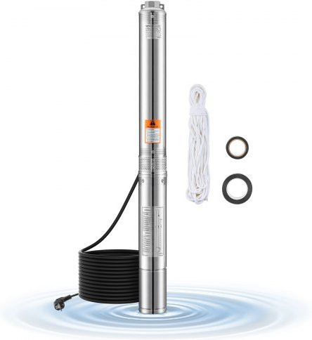 VEVOR Tiefbrunnenpumpe aus Edelstahl mit 1100 W Eingangsleistung, 100 l/min Durchfluss, 75 m Förderhöhe und 20 m Kabel, IP68 wasserdichte Tauchpumpe für industrielle Bewässerung und Heimgebrauch - Bild 1