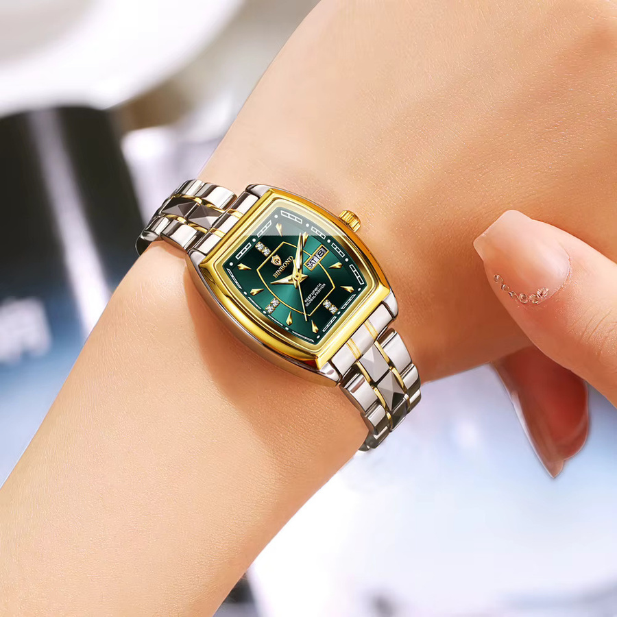 BINBOND Armbanduhr Quarz, Tonneau, Edelstahl, Diamant, Kristall, Damen - Bild 6