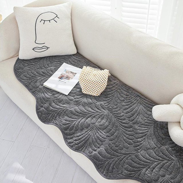 Yupartex Sofabezug Chenille mit Blättern und floralem Muster, grau, rutschfest, B/T: 70 x 70 cm - Bild 1