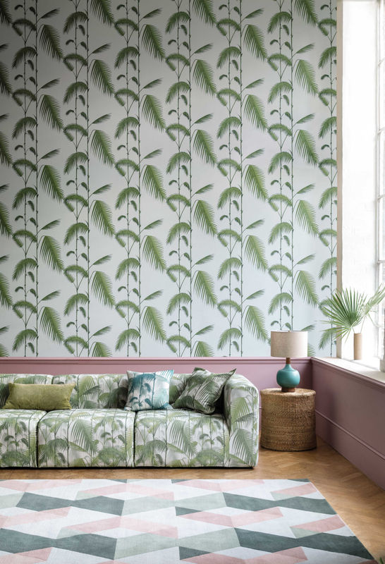 Cole & Son Tapete Palm Leaves Botanisches Design in Hellblau und Grün aus Vlies - Bild 2