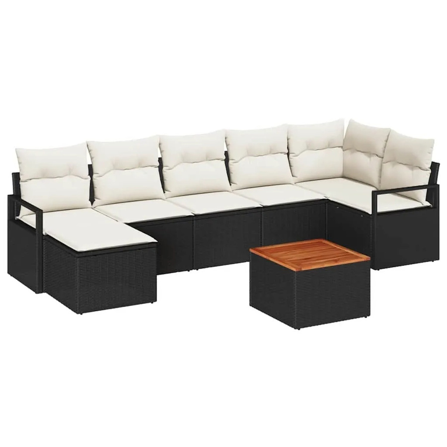 vidaXL Garten-Sofa-Set aus Poly-Rattan in Schwarz mit Kissen, 8-teiliges L-Shape Lounge-Set mit Tisch und Hocker - Bild 2