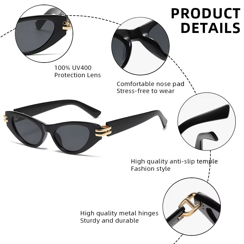FUQIAN Sonnenbrille Cat Eye, Vollrand, Kunststoff, Schwarz, Damen - Bild 4