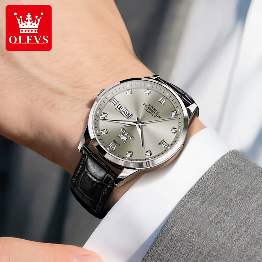 OLEVS Armbanduhr Automatik, Leder, Weiß, Herren - Bild 4